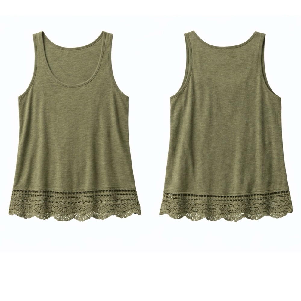 GEORGE Olive Green Crochet Hem Tank Top Cotton Modal Sz XS Boho Festival Summer - Picture 2 of 16